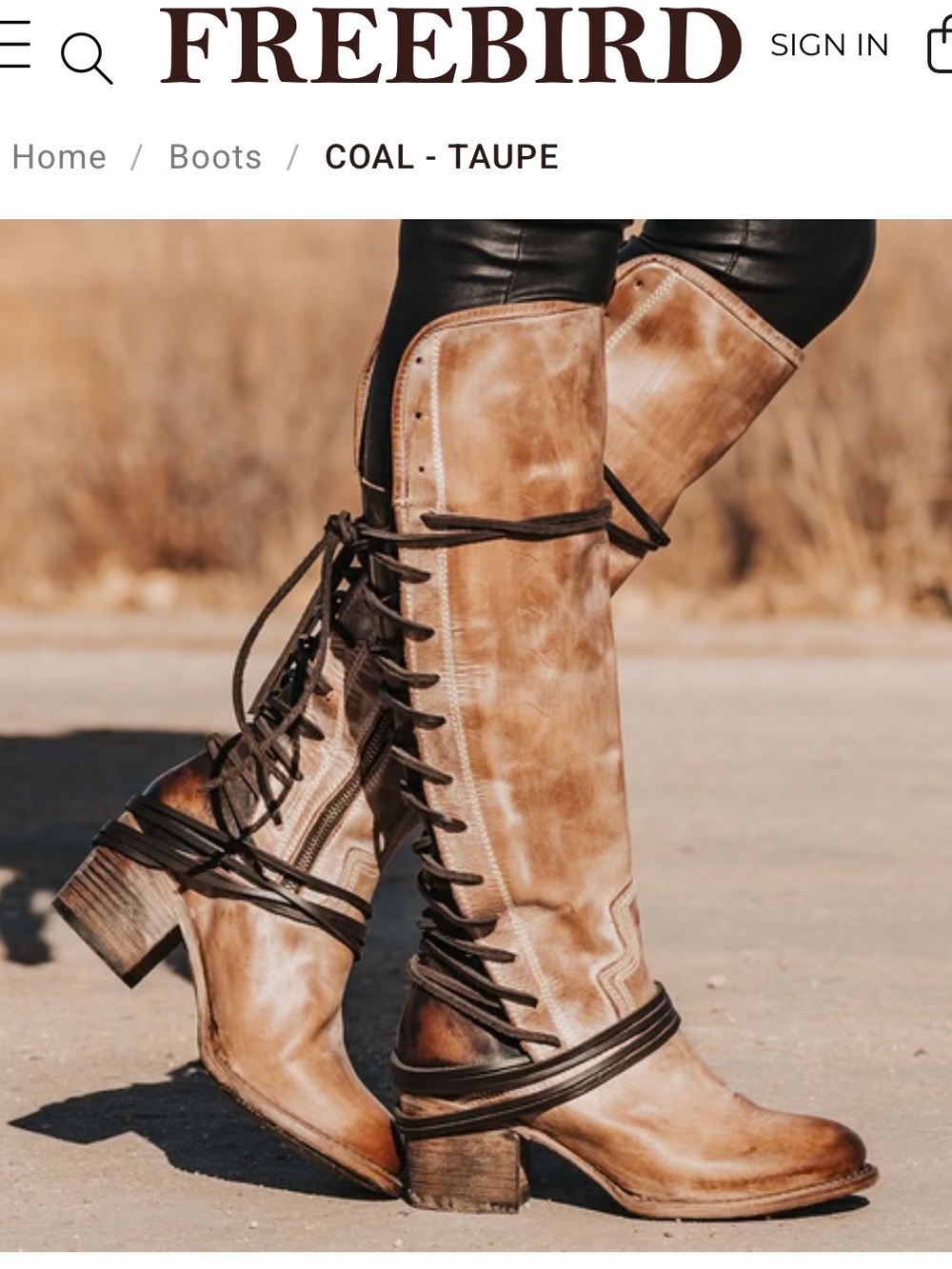 Freebird Coal Taupe Leather Lace-Up Knee Boots